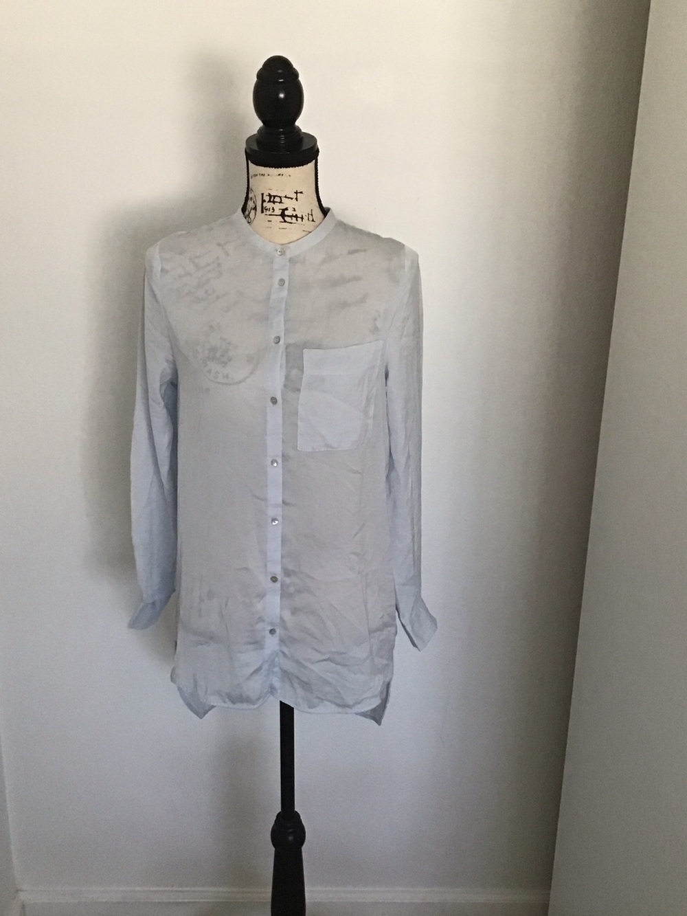 Light Blue Long-Sleeve Band Collar Shirt Sz 4 P2P 18”